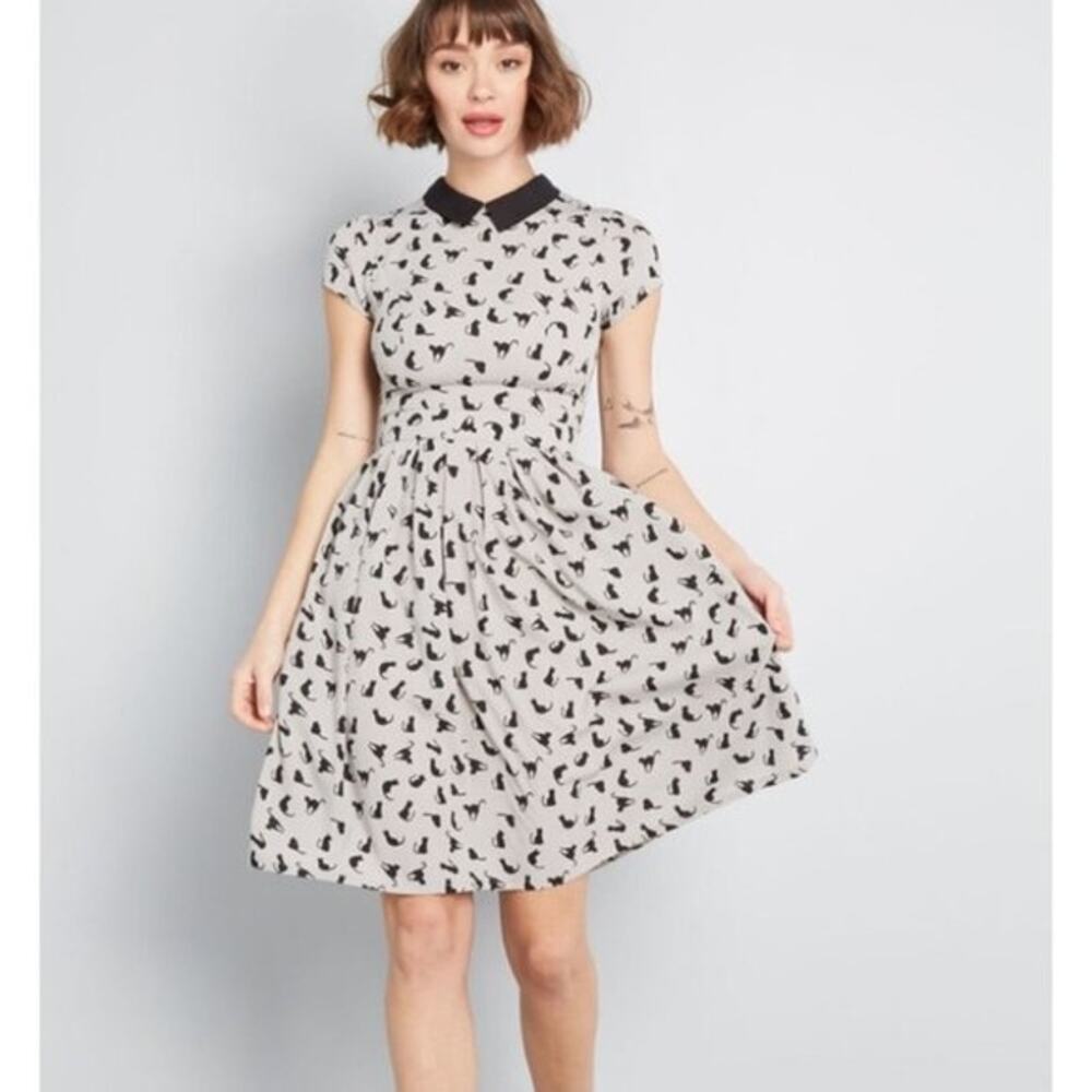 ModCloth Novelty‎ Black Cat Halloween Dress | Gray | SZ L
